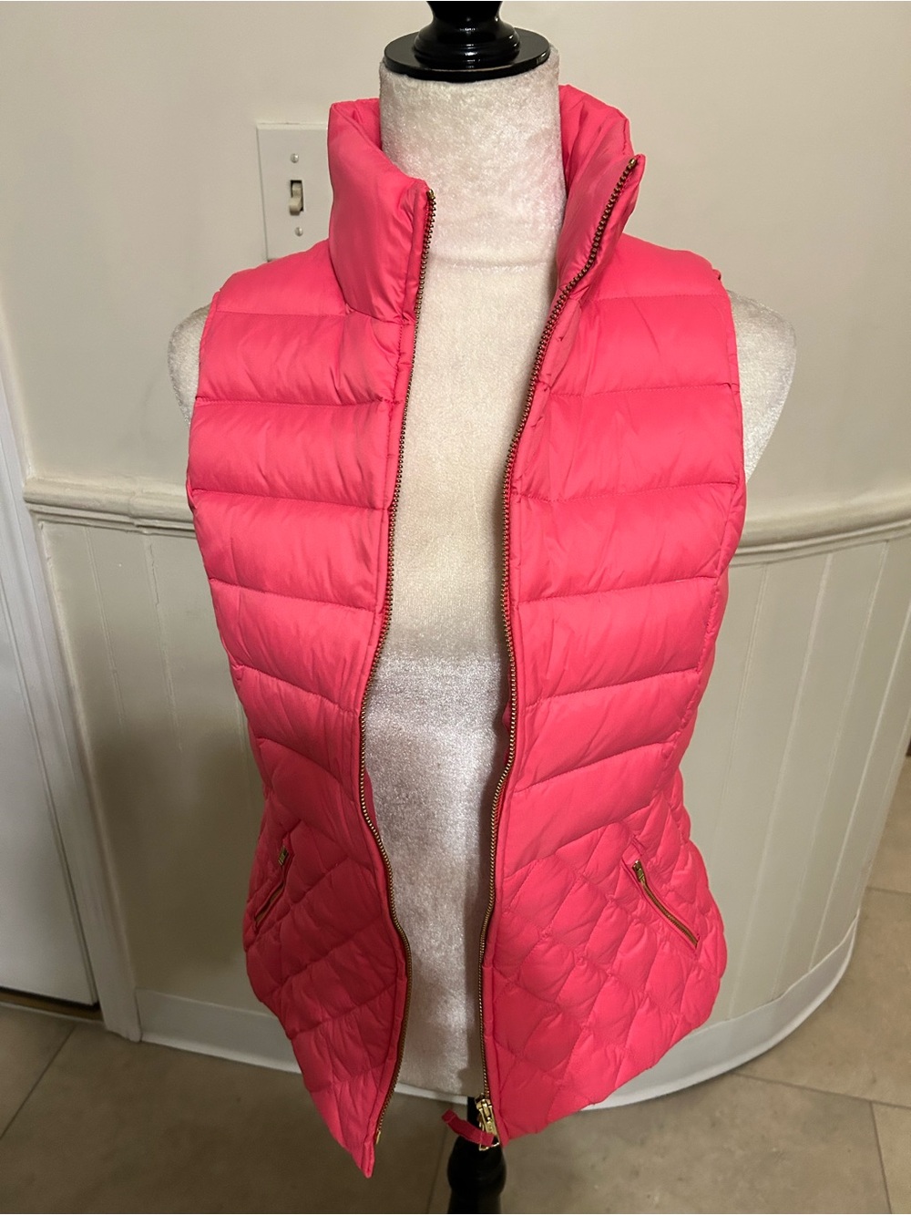 NWT Talbots Pink Quilted Down Puffer Vest -Gold Hardware/Size XS